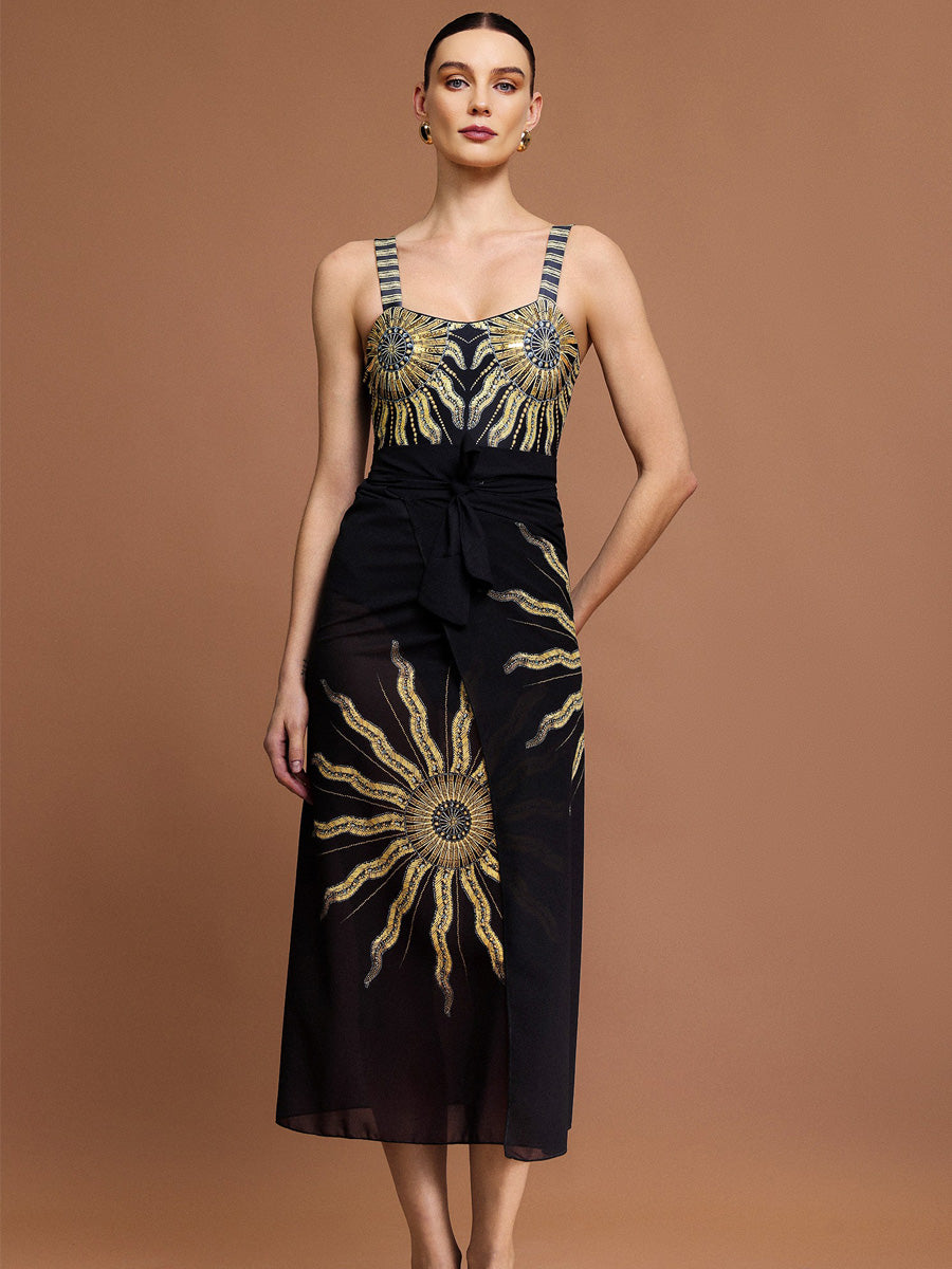 Eliana Halter Sequin Sun Printed Swimwear Set