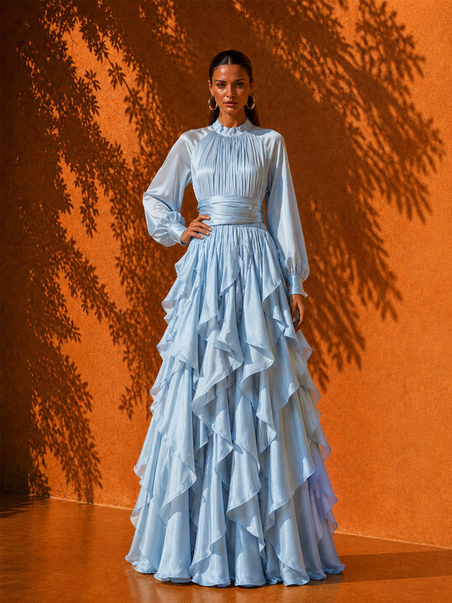 Isla Romantic Ruffled Tiered Maxi Dress In Blue