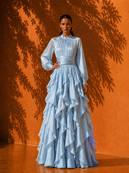 Isla Romantic Ruffled Tiered Maxi Dress In Blue