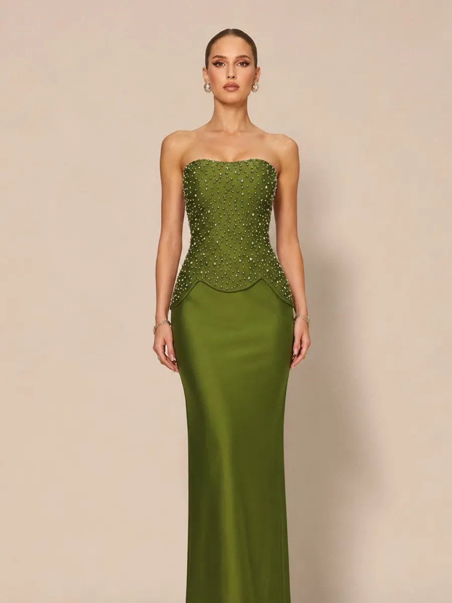 Antonella Chic Contour Strapless Beaded Bandage Maxi Top and Skirt Set