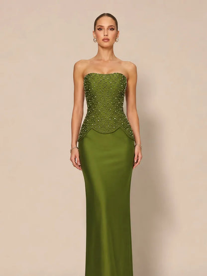 Antonella Chic Contour Strapless Beaded Bandage Maxi Top and Skirt Set