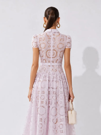 Yvette Cut-out Floral Lace Panel Midi Dress