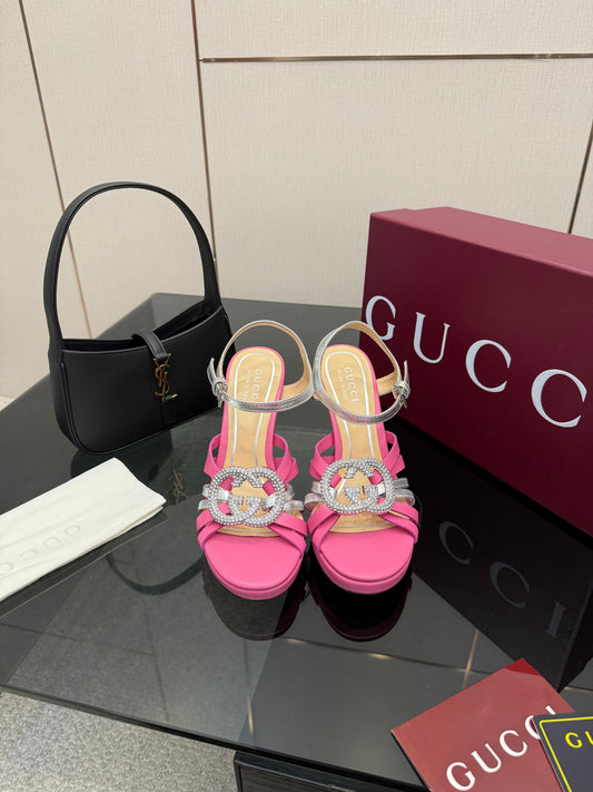 GG Pump 10.5cm With Crystal Interlocking G Pink Sliver Leather