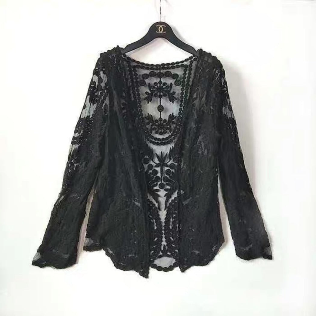 Crosa - Sheer Lace Boho Cardigan Cover-Up
