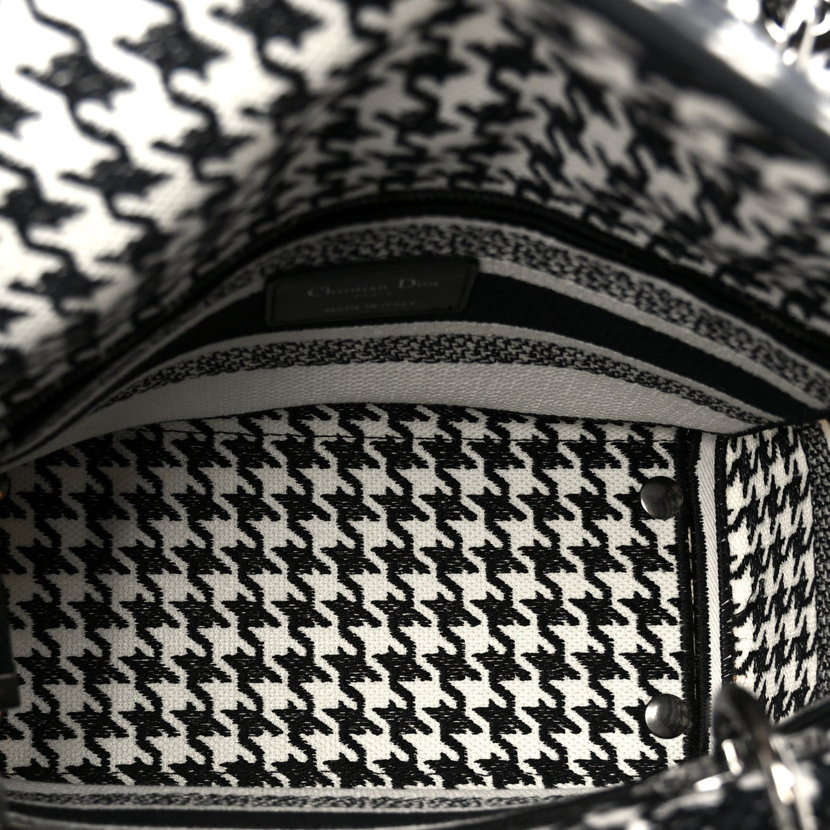 Canvas Houndstooth Embroidered Medium Lady D-Lite Black White