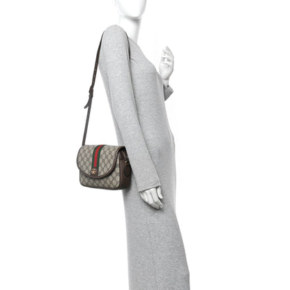 GG Supreme Monogram Textured Dollar Calfskin Web Studded Mini Ophidia Flap Shoulder Bag Beige Ebony New Acero