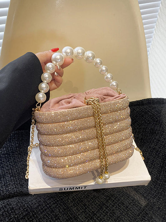 Beads Chains Drawstring Multi-Colored Sequined Split-Joint Zipper Crossbody Handbags