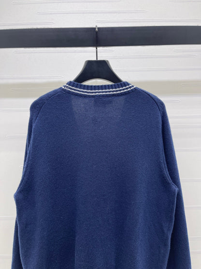 CHANEL 26 PREPPY CABLE KNIT DARK BLUE CARDIGAN 335374