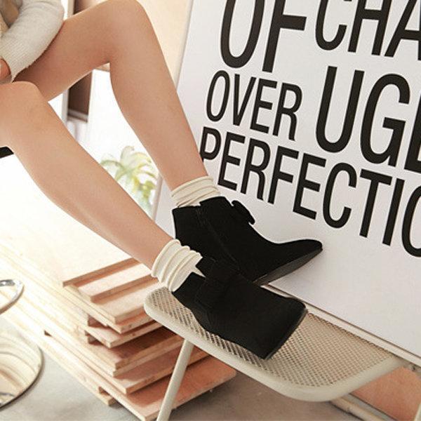 Big Size Butterfly Knot Wedge Heel Zipper Platform Ankle Boots