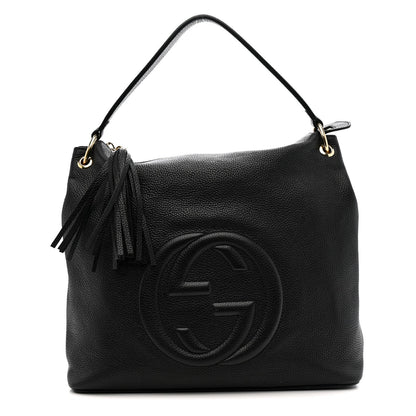 Pebbled Calfskin Large Soho Hobo Black
