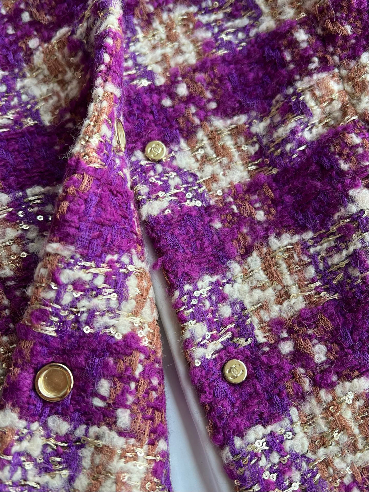 Chanel 2025 Plaid Tweed Jacket Purple Wool Polyester 325362
