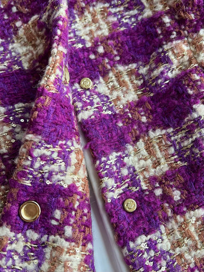 Chanel 2025 Plaid Tweed Jacket Purple Wool Polyester 325362