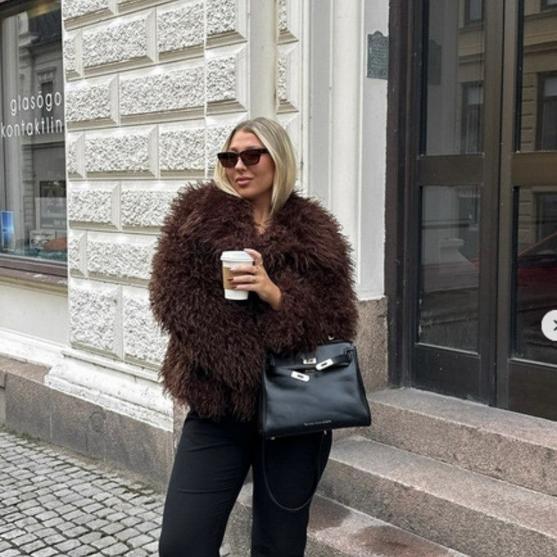 Faux Fur Coat Large Lapel Raglan Sleeve Winter Outerwear