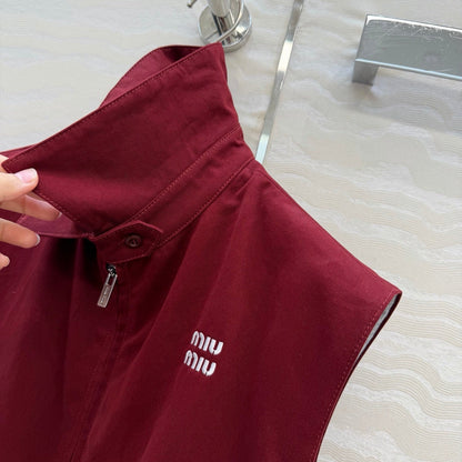 Miu SS26 Washed Poplin Vest Amaranth Red Cotton 346166