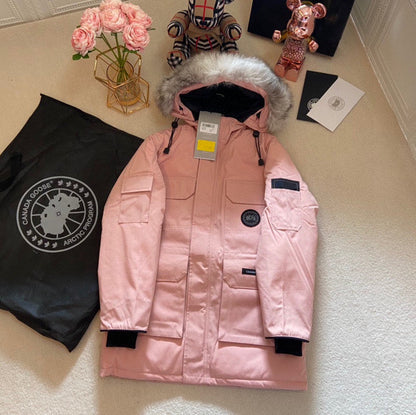 Canada Goose Children Jacket Wolf Fur Sandy Pink Polyester Cotton