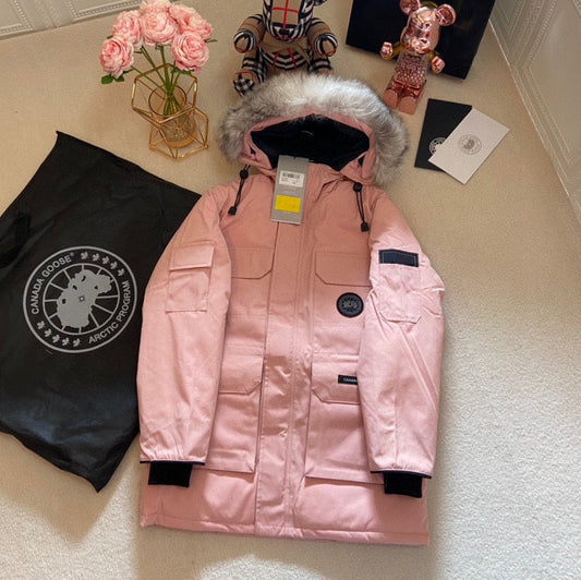 Canada Goose Children Jacket Wolf Fur Sandy Pink Polyester Cotton