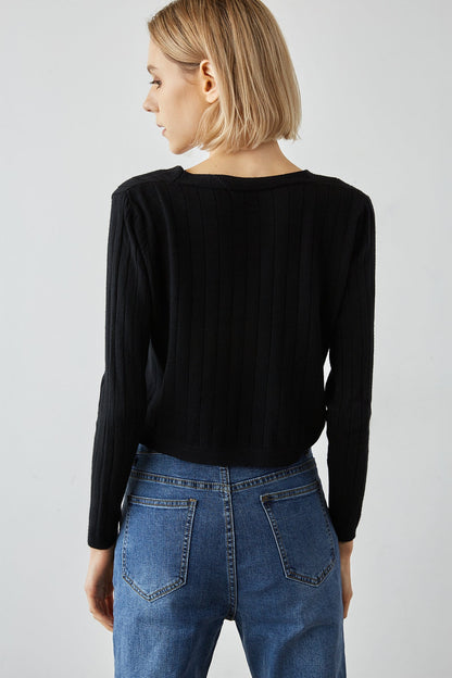 Abril Black Button-Up Cardigan