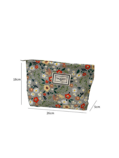 Cosbai - Floral Print Pouch Storage Bag With Zipper