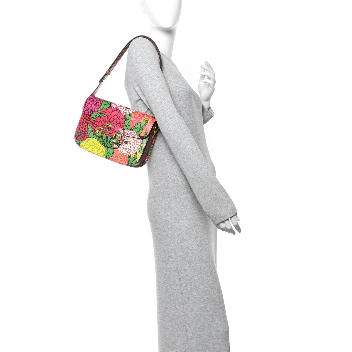 X KEN SCOTT New Shangai Calfskin Pomponica Print Horsebit 1955 Shoulder Bag Multicolor Fuxia Pompon
