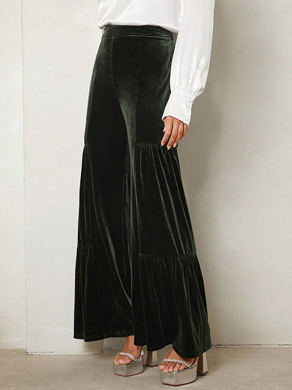 Solid Color Look-Thin Ruffled Wide Leg Pants
