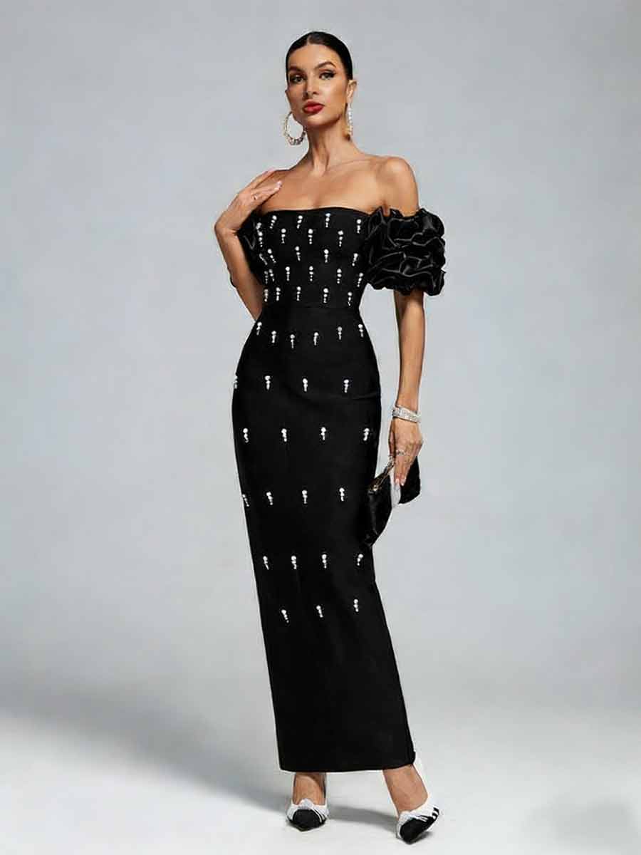 Karina Pearl Embellished Bandage Maxi Dress