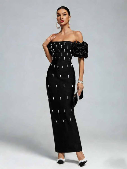 Karina Pearl Embellished Bandage Maxi Dress