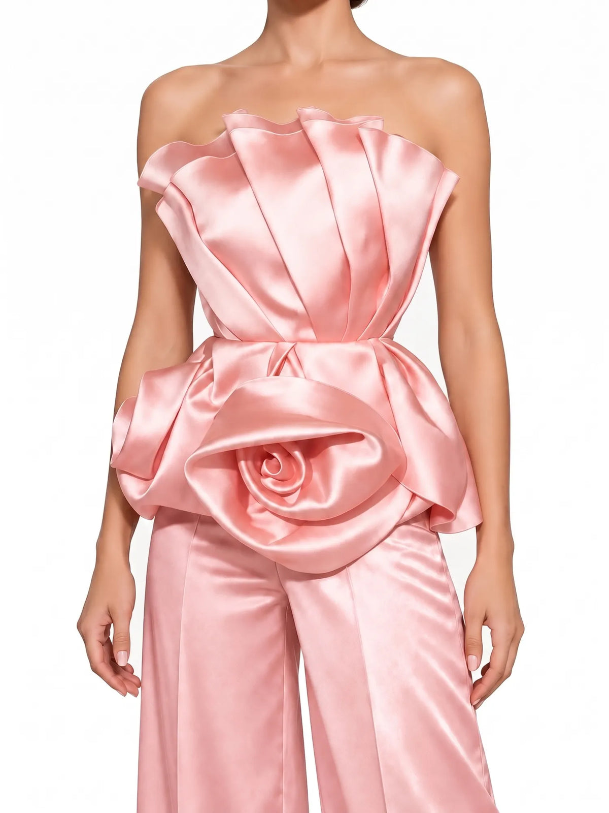 Annabelle Sculptural Pleated Strapless Top In Pink