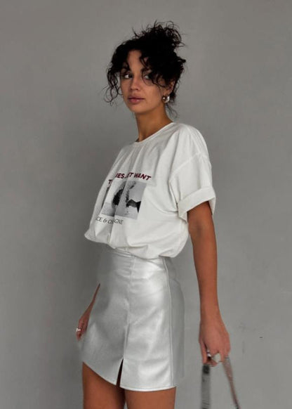Oversized Cotton T Shirt With Party Graphic