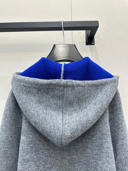 Celin Embroidered Hooded Sweater Grey Wool 346091