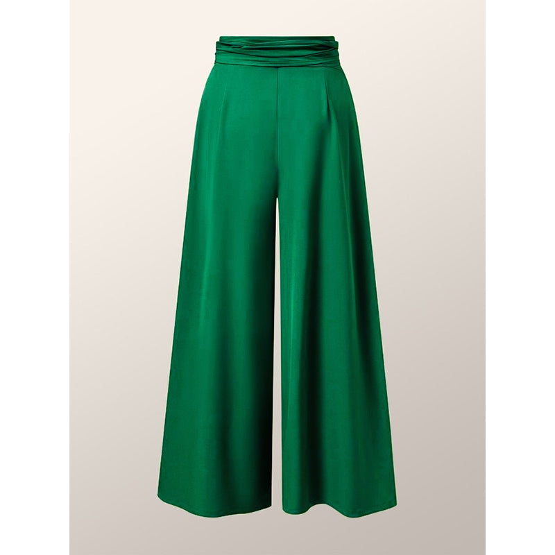 Loose Wide Leg Pleated Solid Color Tied Waist Pants Trousers