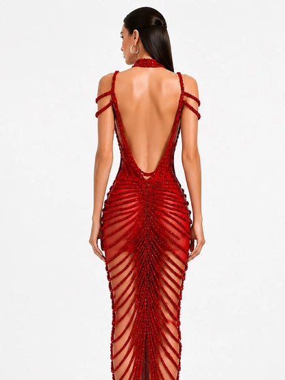 Olivia Rhinestone Cut-Out Maxi Dress