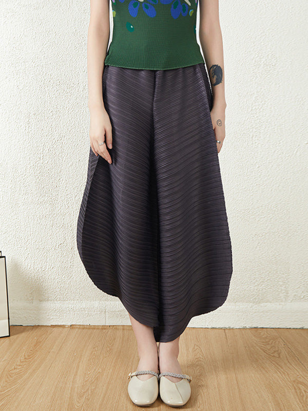 Wide Leg Loose Pleated High Waist Solid Color Tapered Pants
