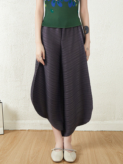 Wide Leg Loose Pleated High Waist Solid Color Tapered Pants