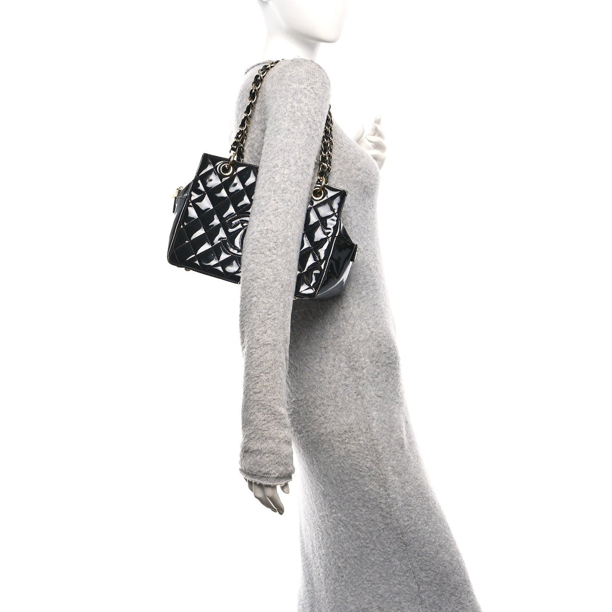Patent Quilted Petit Timeless Tote PTT Black