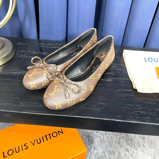 LV Butterfly Knot Black Ballet Flat Brown Monogram Sheepskin