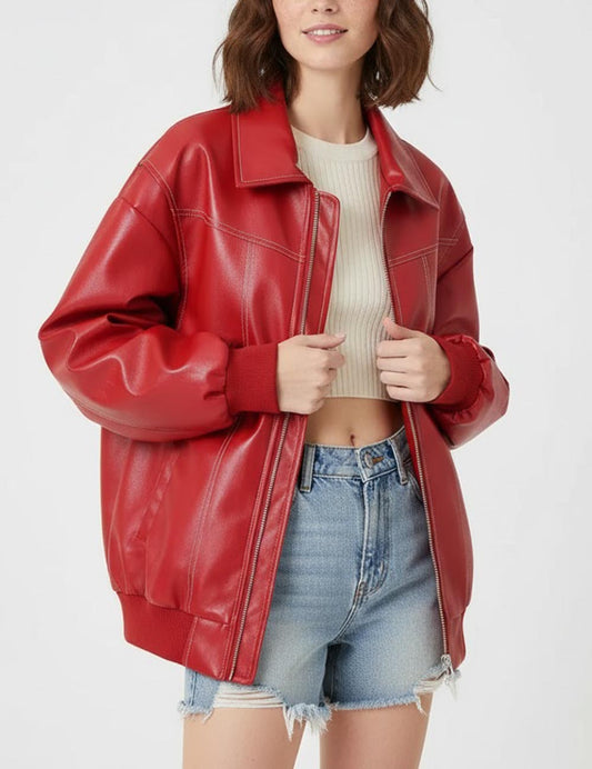 Vintage Splicing Lapel Leather Oversize Jacket