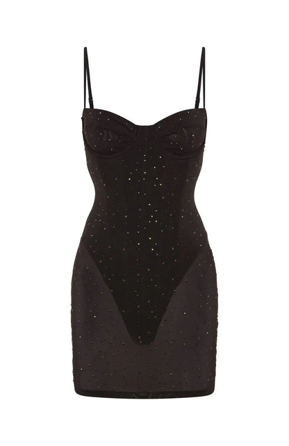 Want To Party Embellished Mini Dress Chocolate