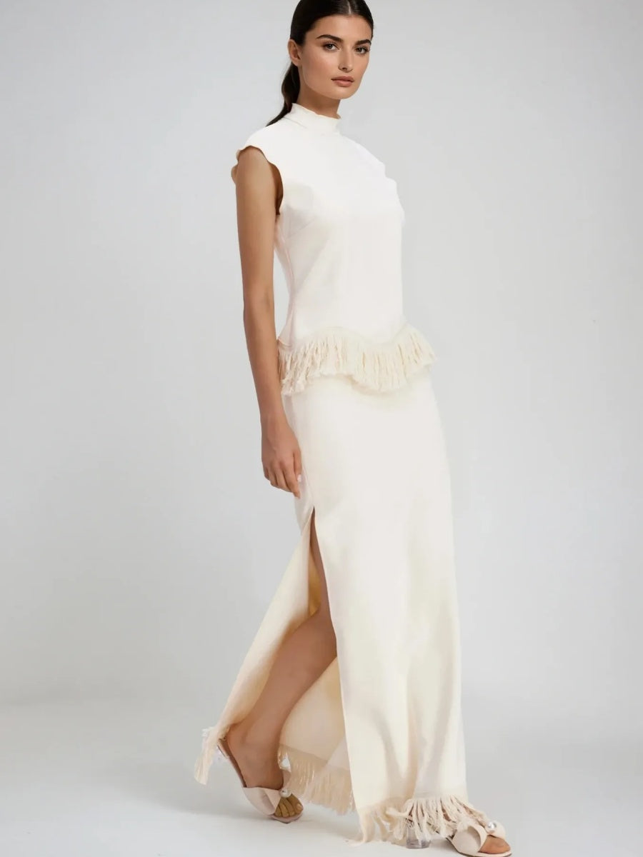 Luna Fringe High-Neck Sleeveless Two-Piece Maxi Set