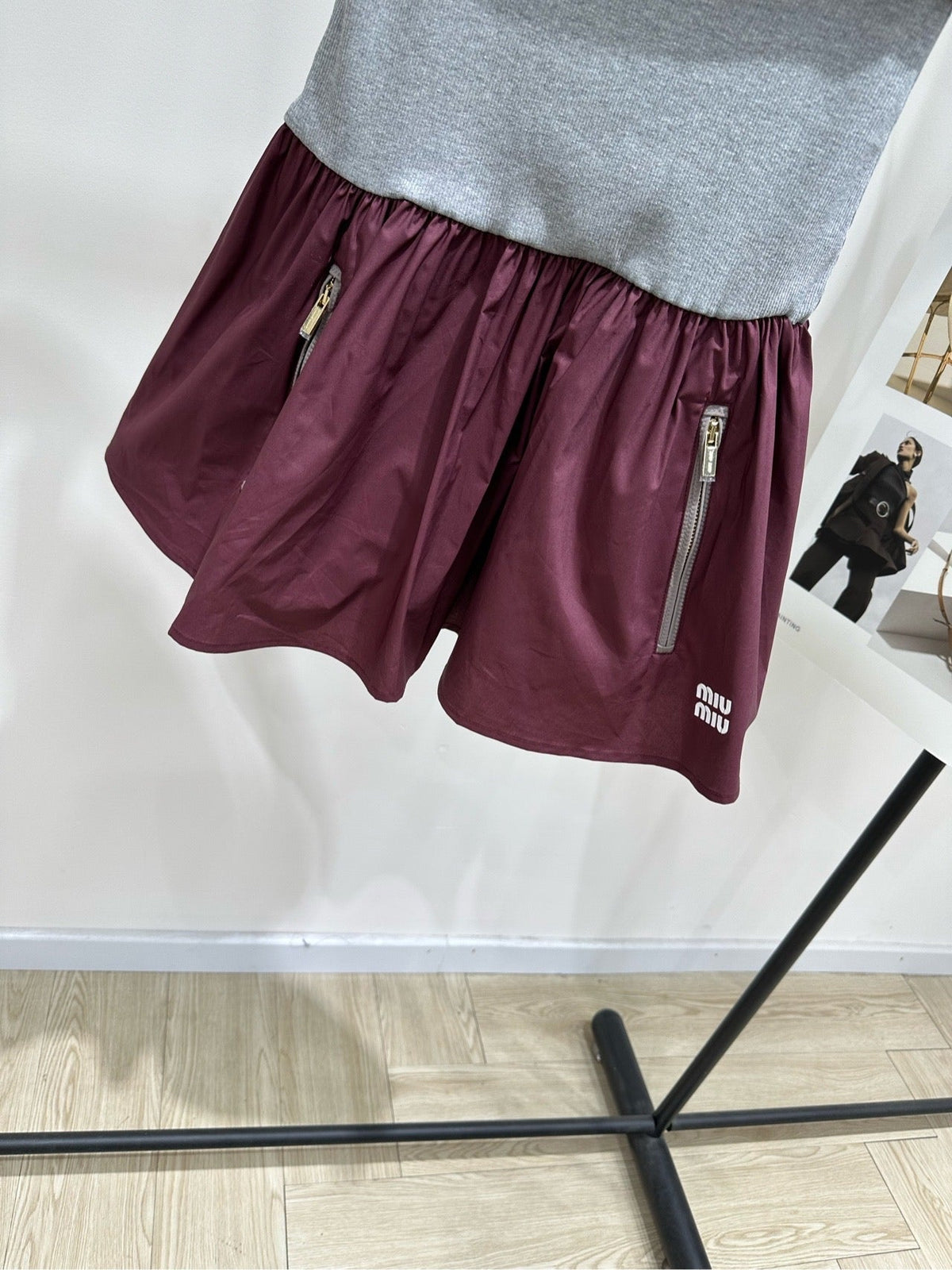 Miu Strapless dress Burgundy Gray Cotton Polyester 349736