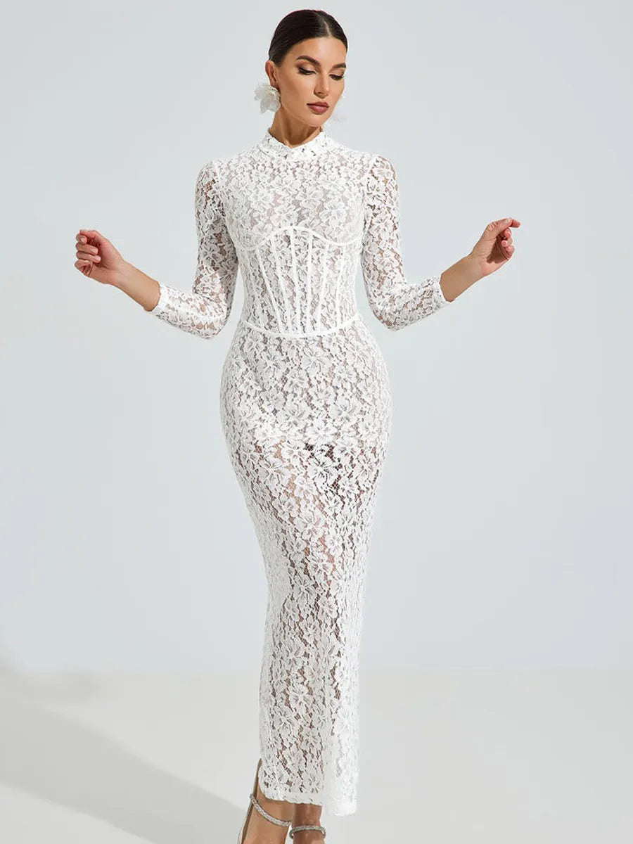Evelyn Lace Elegance Maxi Dress In White