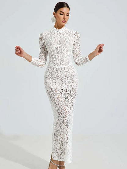 Evelyn Lace Elegance Maxi Dress In White