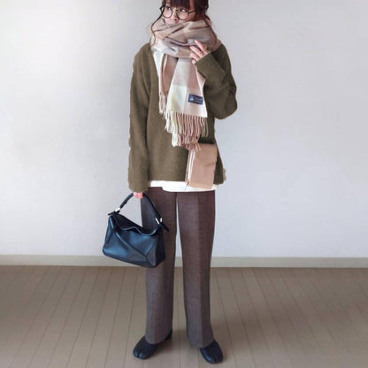 Long Sleeves Solid Color High Neck Knitwear Sweater Tops