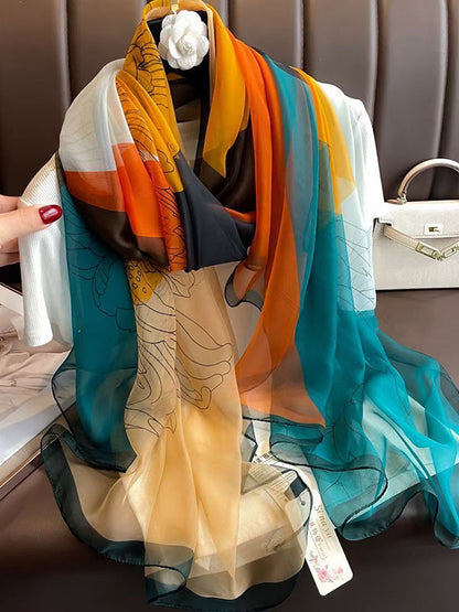 Contrast Color Flower Print Shawl&Scarf