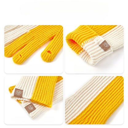 Color Block Simple Ribbed Knit Gloves
