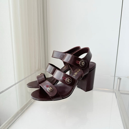 Chanel 26 Turnlock 80 Burgundy Sandal Heels in Lambskin 597404