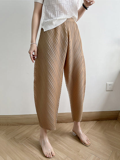 Harem Pants High Waisted Elasticity Pleated Solid Color Split-Joint Ninth Pants Pants Trousers