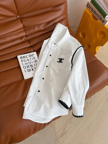 Celine 25 Embroidery Lace Shirt White mix Black Cotton