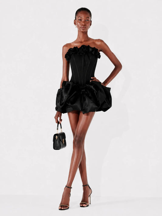 Valeria 3D Floral Bow Strapless Mini Dress