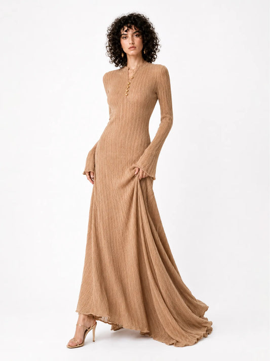 Aurora Long-Sleeve Bodycon Maxi Dress with Metallic Embellishment