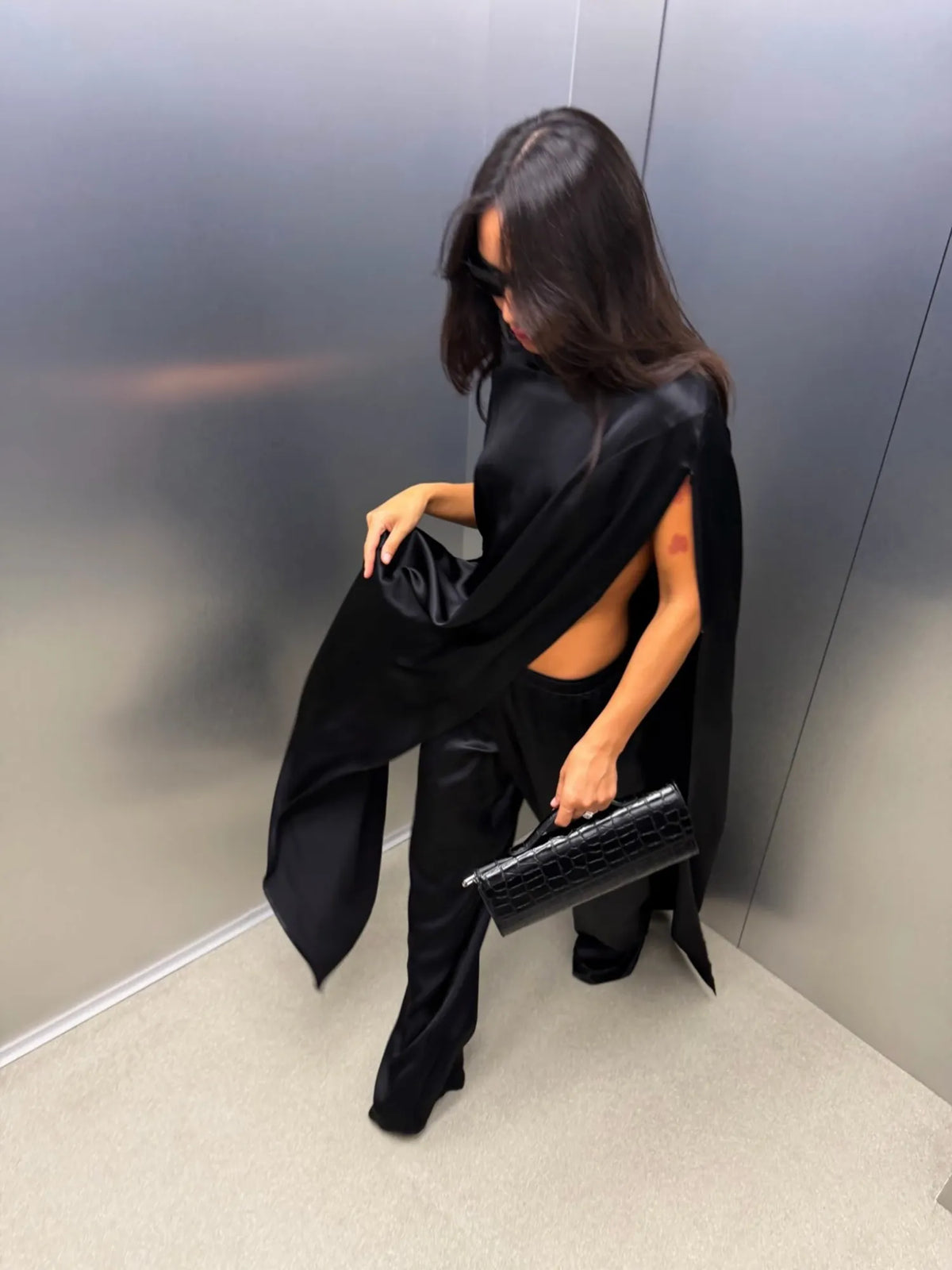 Calliope Satin Two-Piece Set In Black